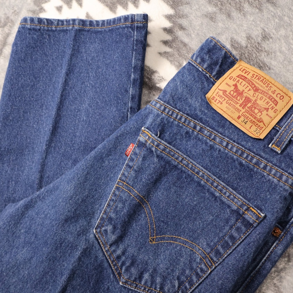 Levis 517 Boot Cut Jeans Dark Indigo Made in USA 34x32 Vintage 90s Denim